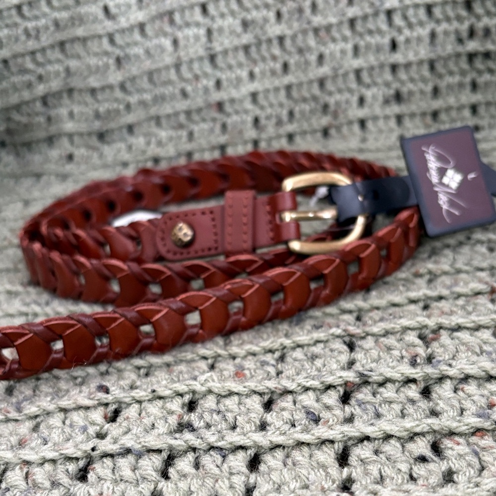 Patricia Nash Braided Tan Leather Belt with Gold Buckle